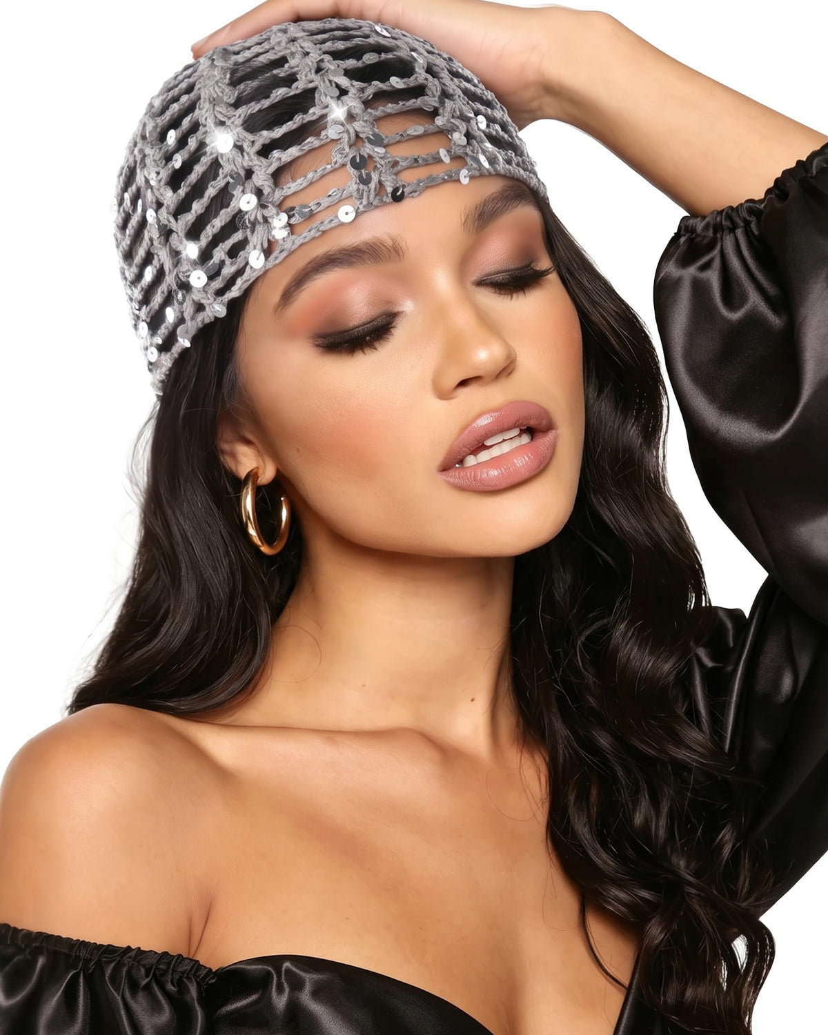Ababalaya Sequin Disco Beanie 100% Cotton Handmade Crochet Beanies