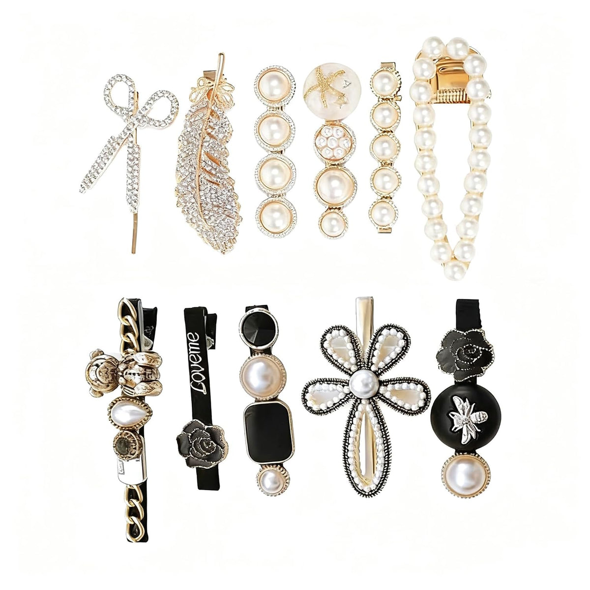 11 Pcs women's hair clip, black and white anti pearl acrylic resin Korean style fashionable hair clip set, suitable as a hair accessory decoration wedding gift for women and girls (pearl)