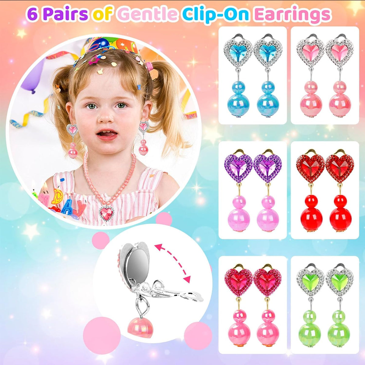 Kids Jewelry for Girls, 30pcs Princess Dress Up Play Jewelry Toys for Girl 4-6, Toddler Necklace Bracelet Ring Clip on Earrings, Costume Jewelrys, Easter Birthday Gift for 3 4 5 6 7 8 Year Old Girl