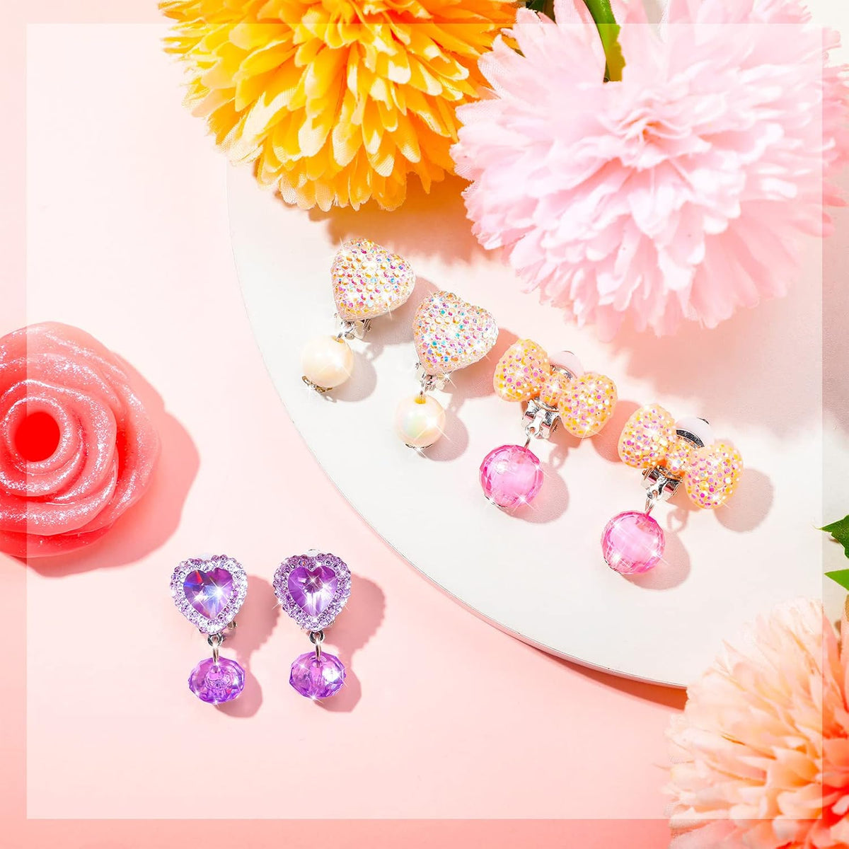 Hicarer 9 Pairs Clip On Earrings for Girls Pretend Princess Play Earrings Jewelry Set