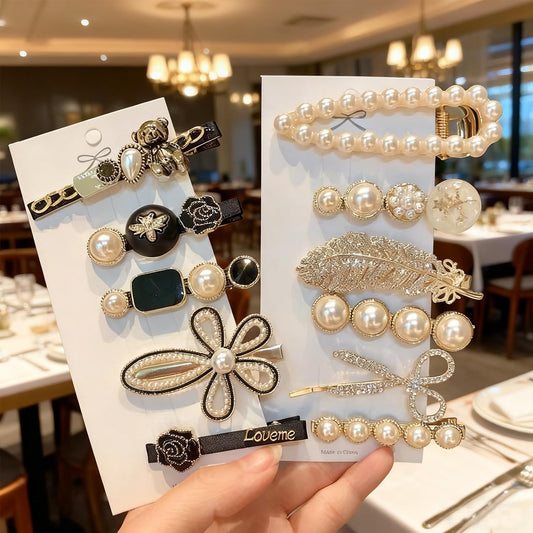 11 Pcs women's hair clip, black and white anti pearl acrylic resin Korean style fashionable hair clip set, suitable as a hair accessory decoration wedding gift for women and girls (pearl)