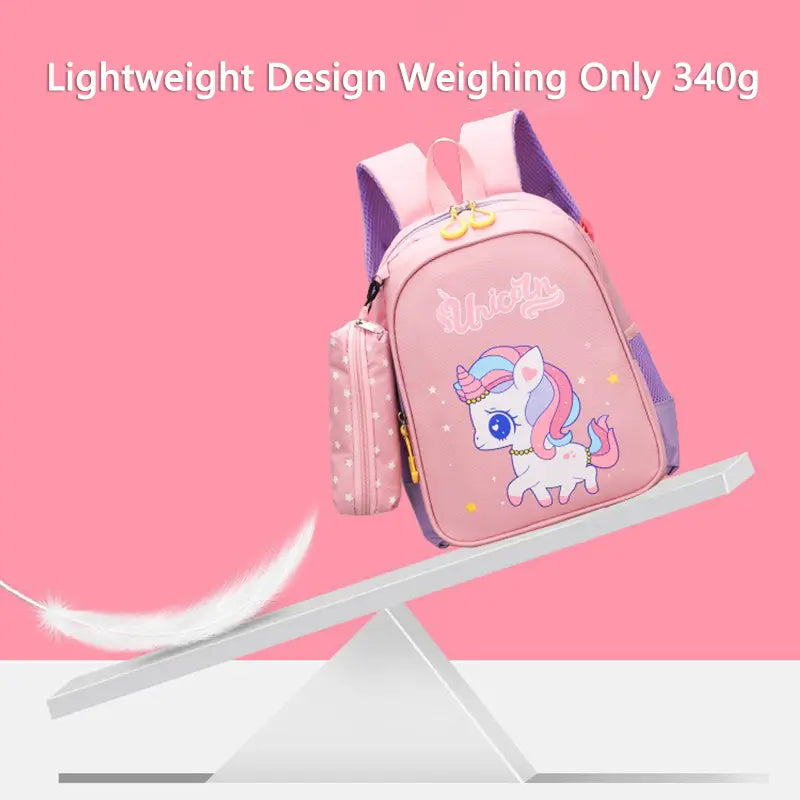 12-Inch Lightweight Kids Backpack Set with Pencil Pouch - Adjustable, Playful Look Study-Ready Bags (Pink Unicorn, Purple Dinosaur) for Back to School Haul, First Day of School