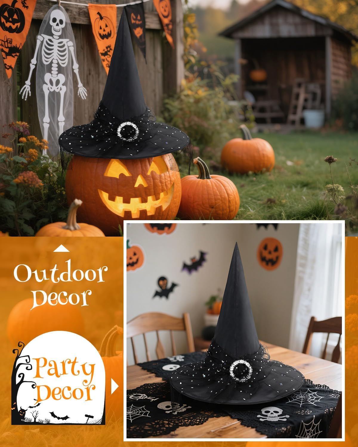 Girls Lace Witch Hat Kids Foldable Halloween Teens with Veil Cosplay