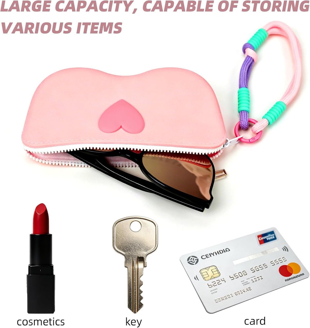 Portable Eyeglasses Case Soft Silicone Zipper Sunglasses Pouch Waterproof Drop-Resistant Bag for Women Girls