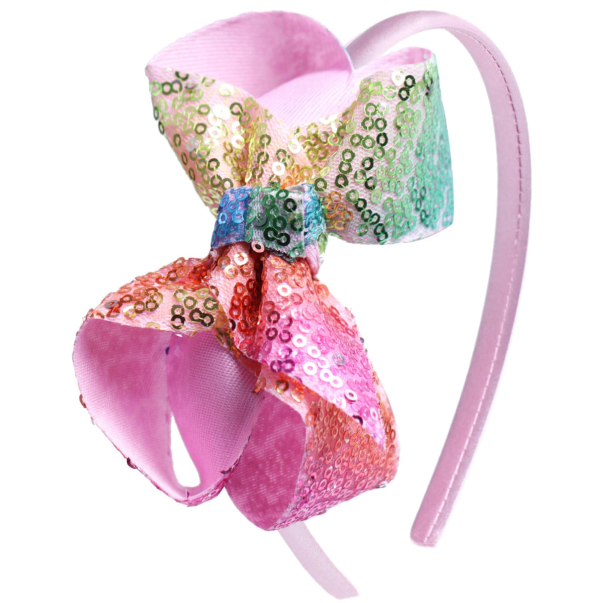Sparkle Glitter Sequin Bow Headband for Children Girls- Boutique Style Hair Accessory with Bow Ribbon - 2 Piece (HotPink, Pink)