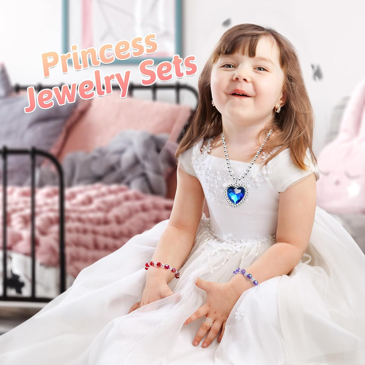 36pcs Princess Kids Jewelry for Girls 4-6, Toddler Play Costume Jewelry Set