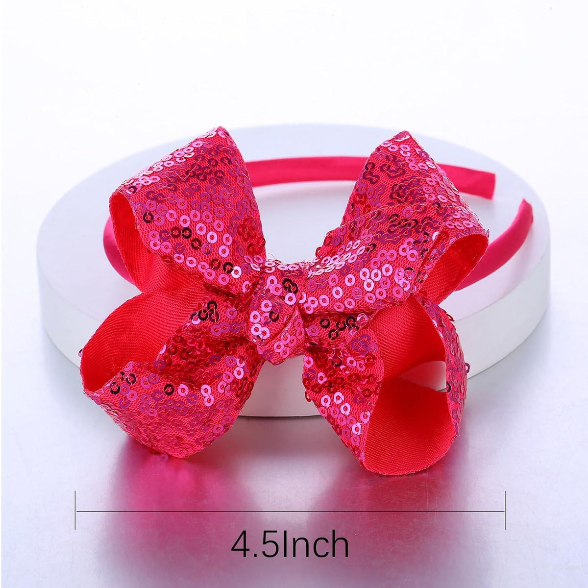 Sparkle Glitter Sequin Bow Headband for Children Girls- Boutique Style Hair Accessory with Bow Ribbon - 2 Piece (HotPink, Pink)