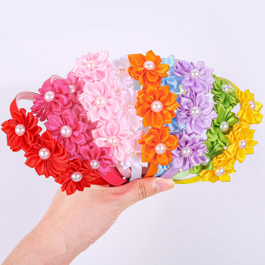 XIMA Pearl Flower Headbands for Girls Kids Toddlers Pack of 10