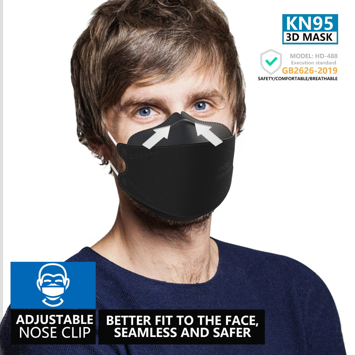 KN95 Face Masks 50 Pack, Breathable Comfortable and Disposable KN95 Mask, Black