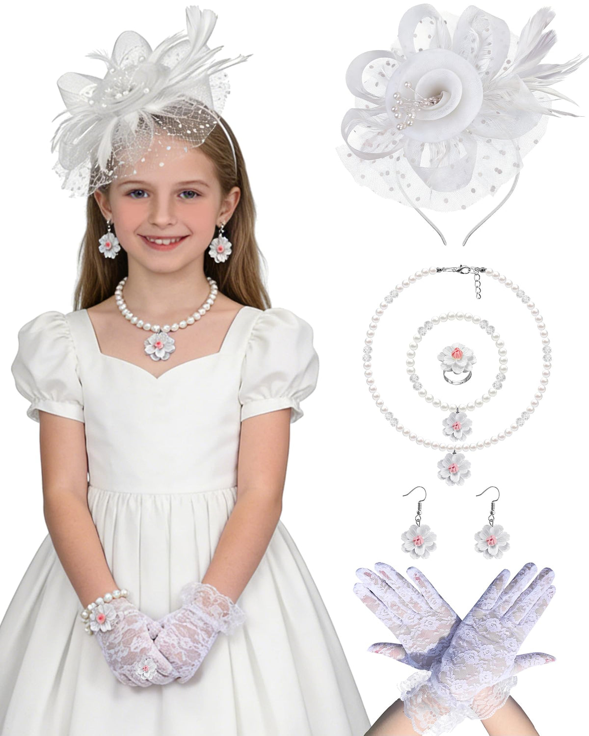 Girls Tea Party Fascinators Hats Girls Church Hats 20s 50s Pillbox Hat Cocktail Mesh Flower Pearl Feather Headband