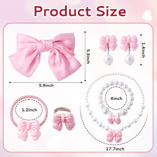 Avxdbr 8Pcs Bow Pearl Jewelry Cute Princess Dress Up Gifts for Birthday