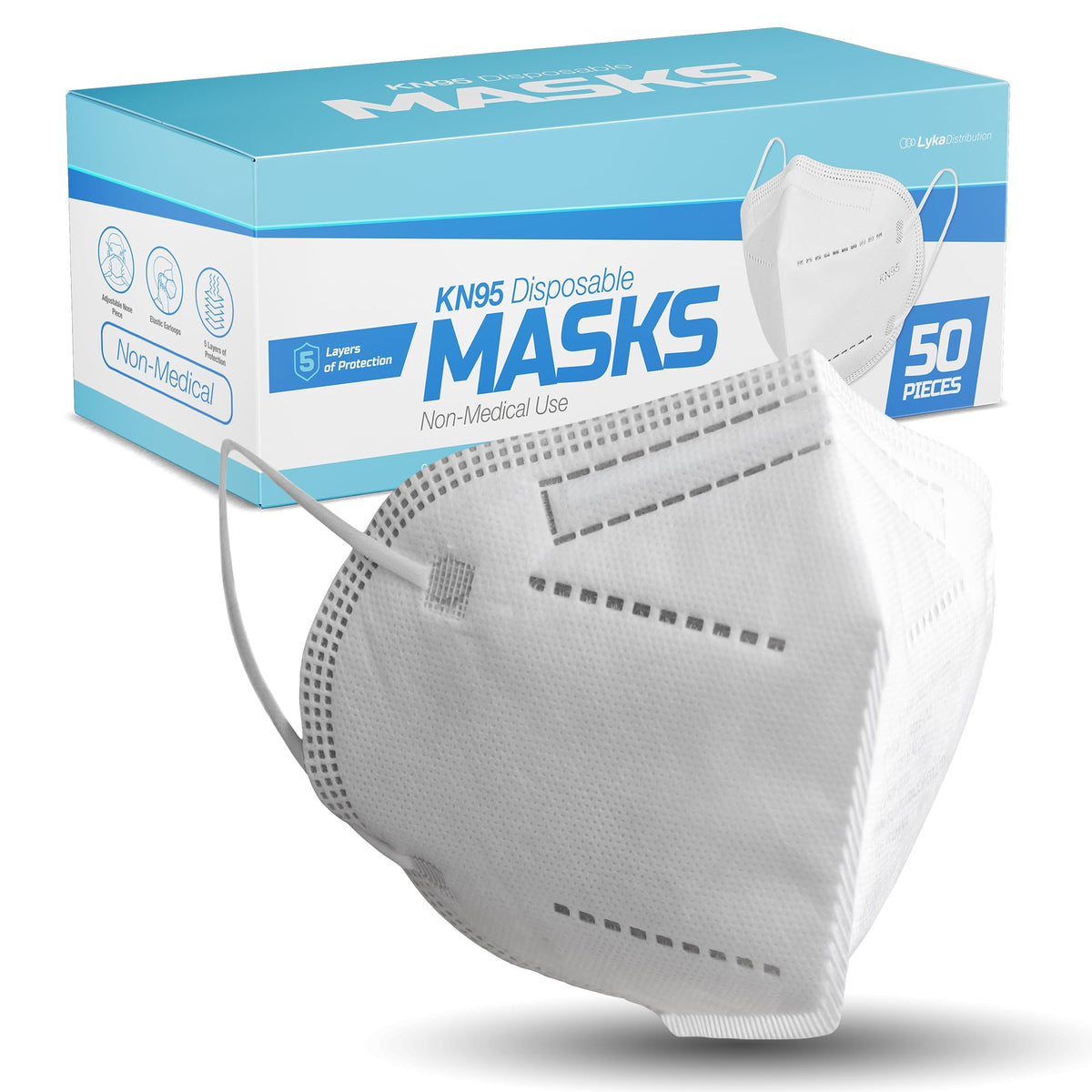 Lyka Distribution KN95 Face Masks - 50 Pack - 5 Layer Protection Breathable KN95 Face Mask with Comfortable Elastic Ear Loop