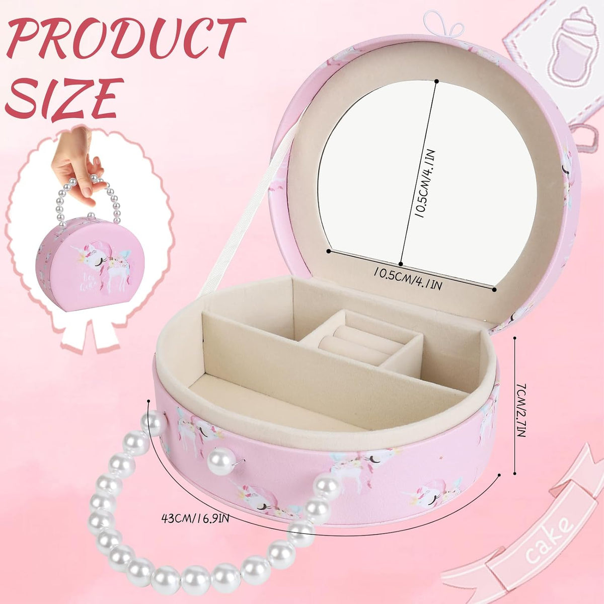 Princess Jewelry Box for Girls with Hair Accessories,Girls Hair Clips Bows Set, Fashion Hair Styling Kit with Mirror,Pink Sparkle Trinket Box Includes Hair Clips (Flower)