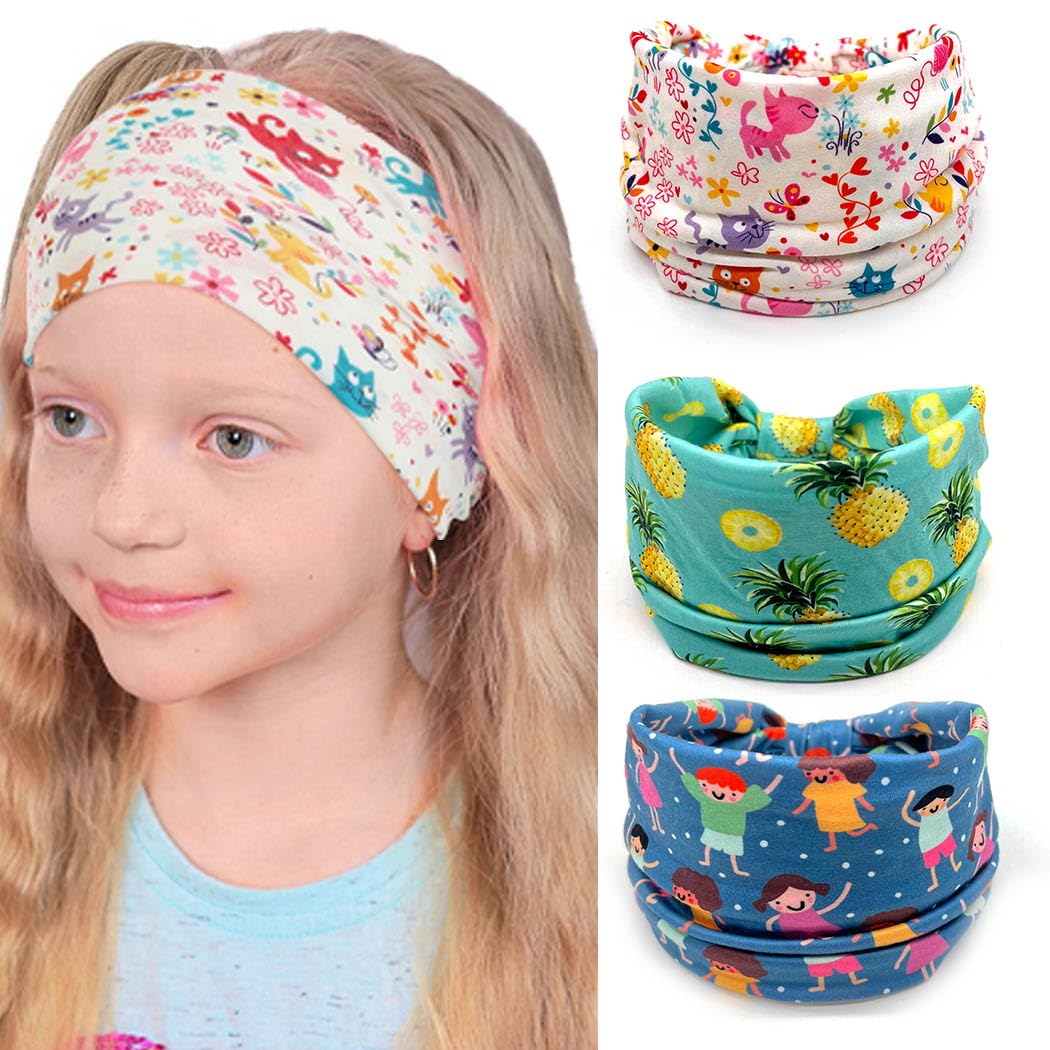 Bohend Girls Headbands Wide Knotted Hair Bands 3Pcs Non Slip Elastic Cute Head Bands Workout Yoga Sweatband Hair Accessories for Girls and Kids (B)