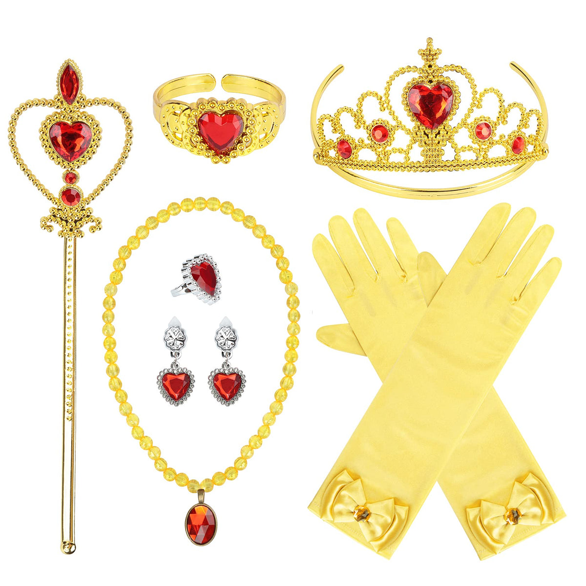 Cocojeci Princess Dress Up Party Accessories for Princess Costume Gloves Tiara Wand Necklace Earrings Bracelet and Ring Gift Set 9pcs (Pink, Set of 7, 9pcs)