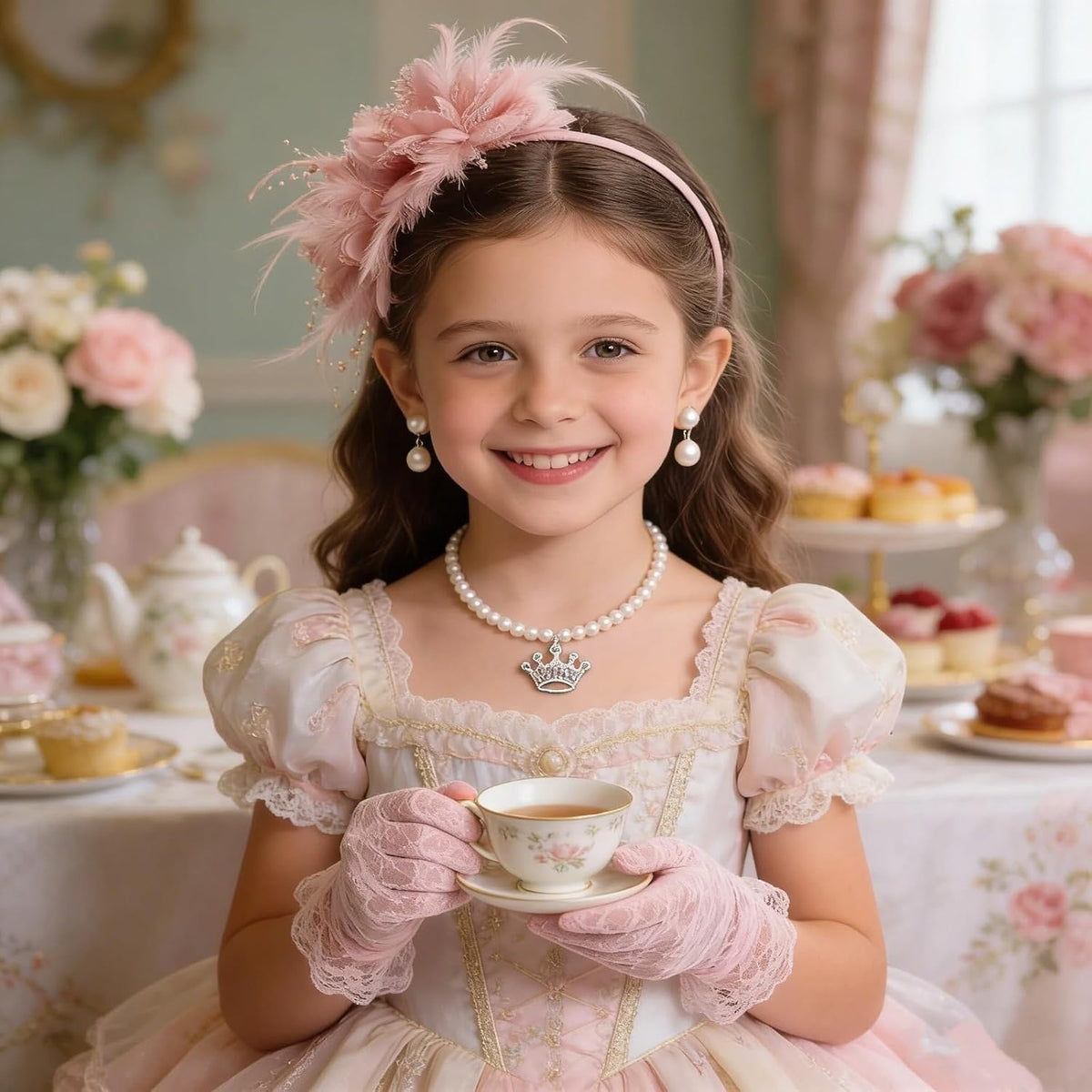 Girls Tea Party Fascinators Hats Tea Party Headband and Lace Glove Set for Girls 1920s Party