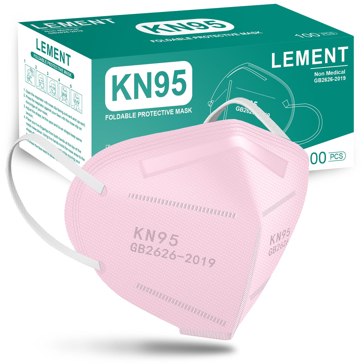 LEMENT 50pcs KN95 Face Mask Black 5-Layer Filter≥95% Cup Dust Safety Masks