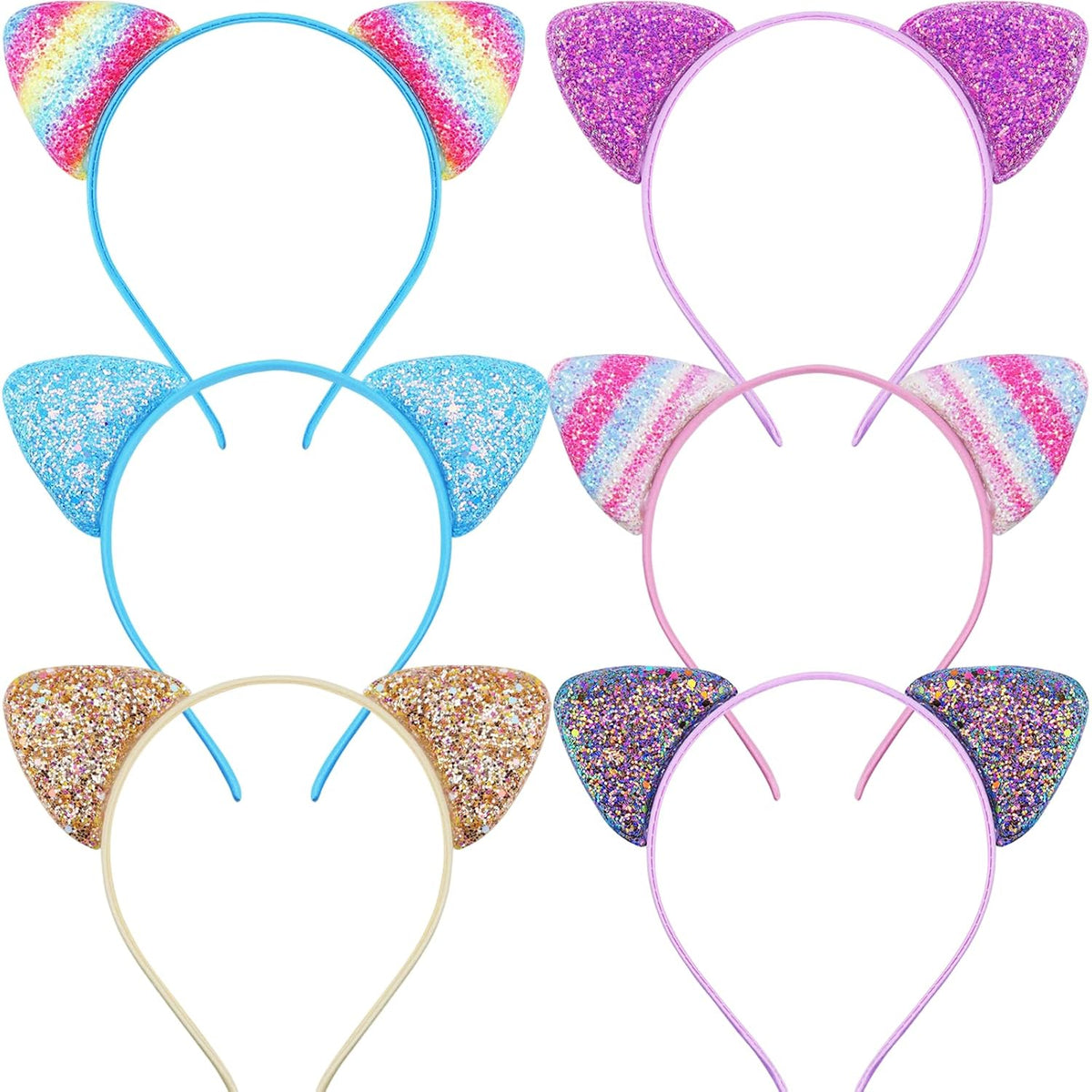 Headbands for Girls 6 Pack Toddler Headbands Glitter Kids Hairband Cat Bow Heart Star Crown Hair Accessories for Toddler Girls Teens (Cat Ear)