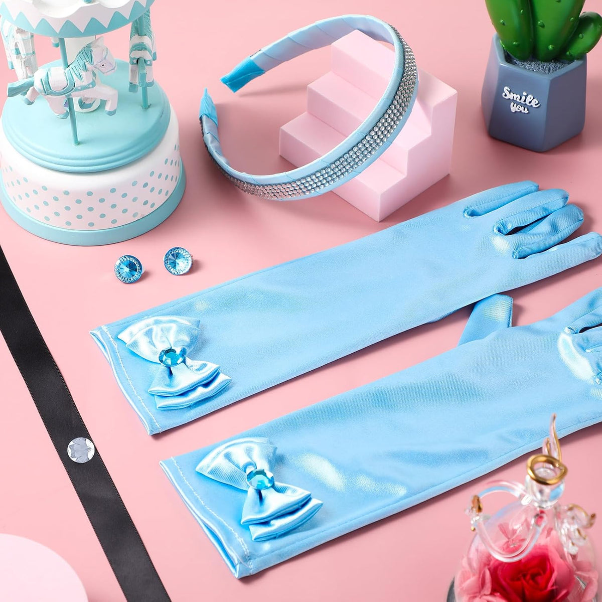 Sureio 4 Pcs Girl Princess Accessory Headband Choker Glove