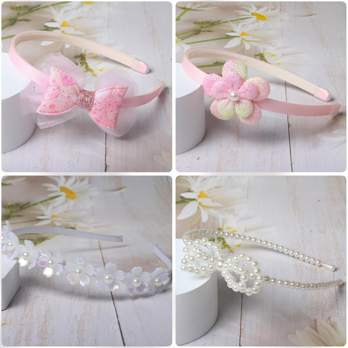 Pink Headbands for Girls Non Slip Floral Bow Headband Set 6 Pcs