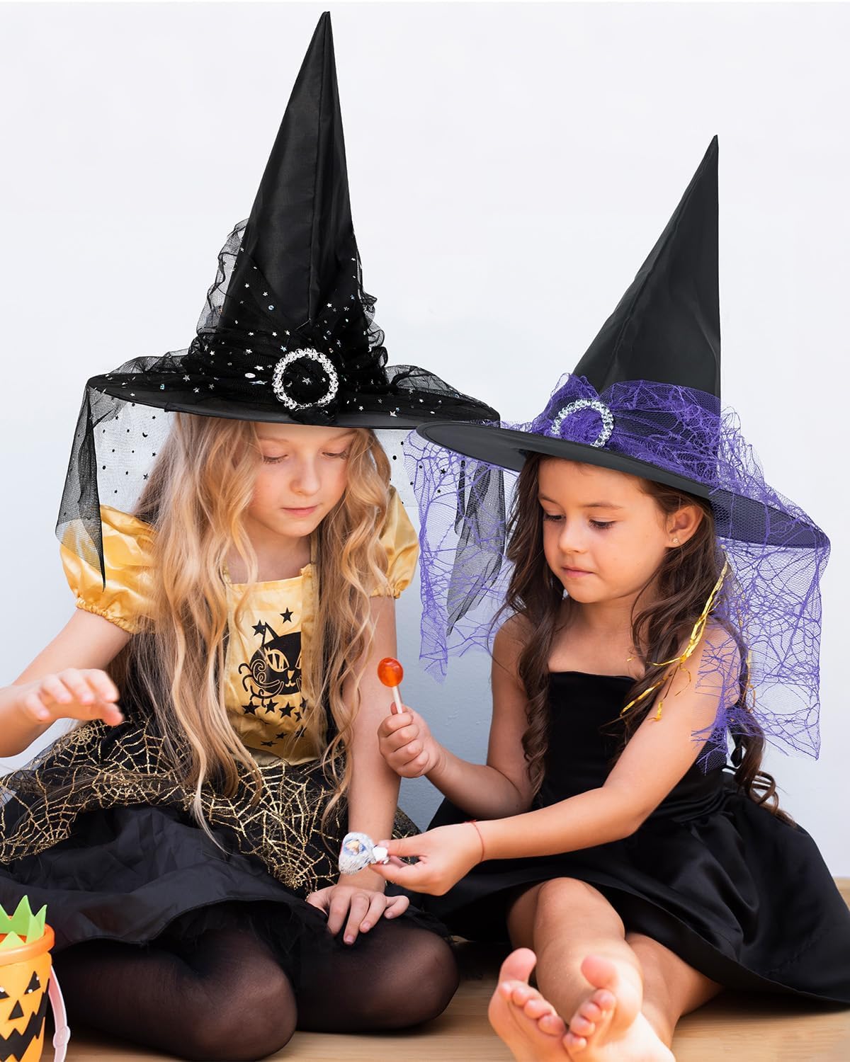 Girls Lace Witch Hat Kids Foldable Halloween Teens with Veil Cosplay