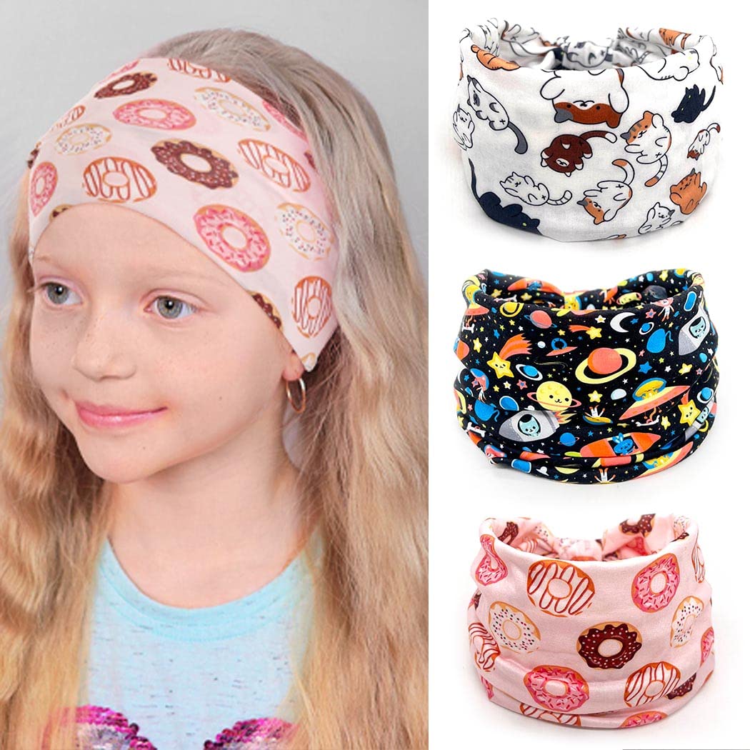 Bohend Girls Headbands Wide Knotted Hair Bands 3Pcs Non Slip Elastic Cute Head Bands Workout Yoga Sweatband Hair Accessories for Girls and Kids (B)