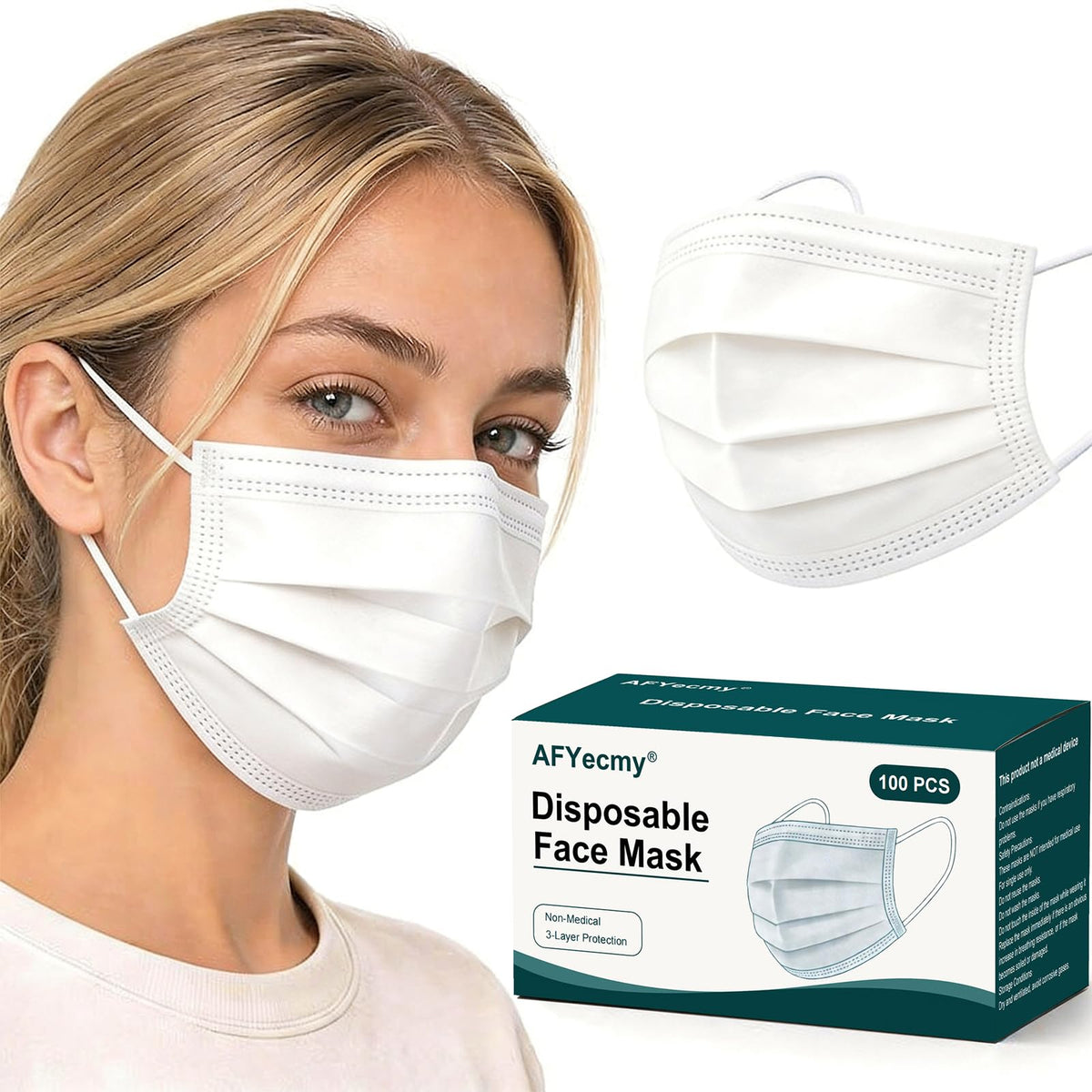 Disposable Face Masks 100 Pack, 3-Ply Breathable Masks with Soft Comfortable Earloops, Adjustable Nose Clip for Office, Travel, School & Public Use, Black
