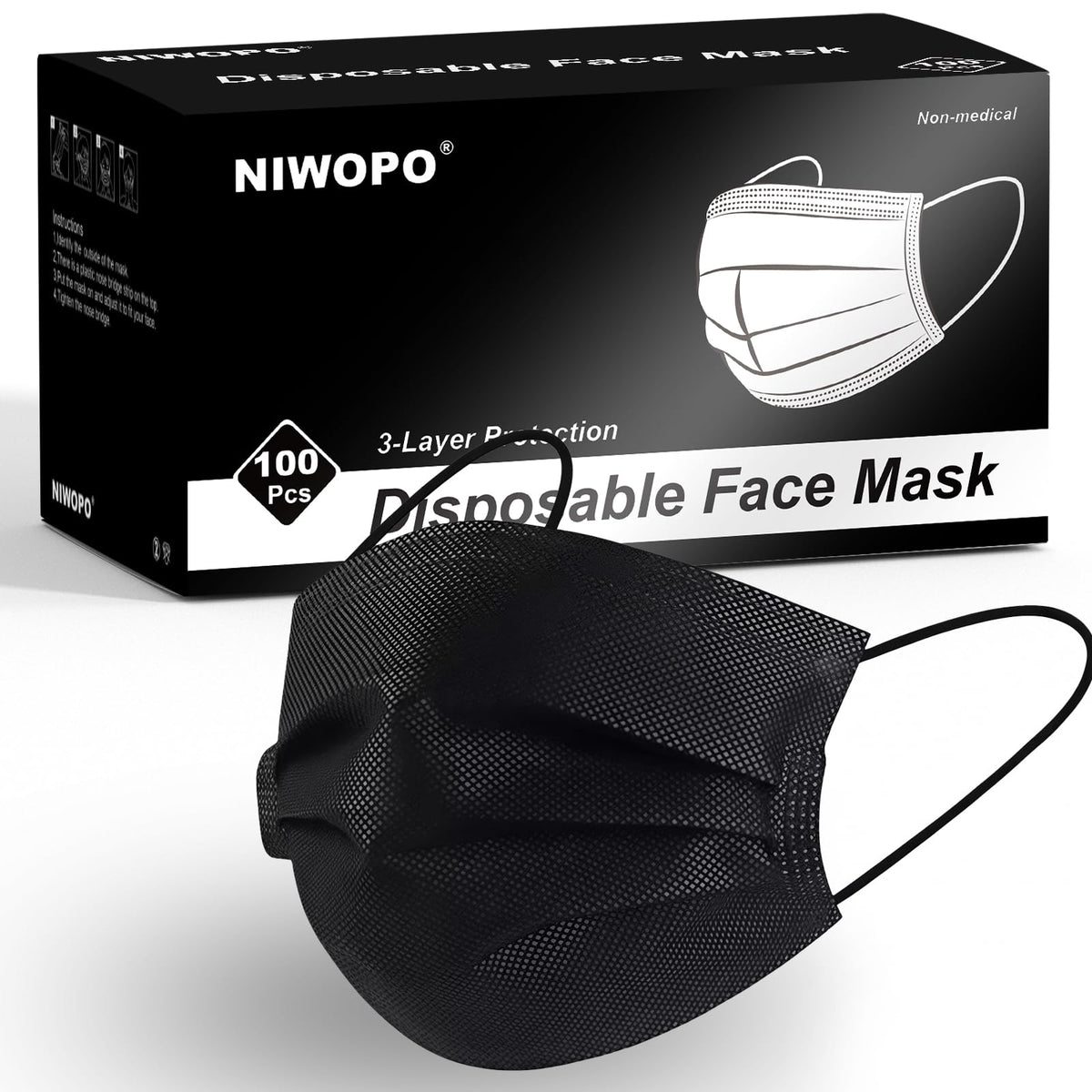 Disposable Face Masks 100 Pack, 3 Ply Breathable Filter Mask with Adjustable Nose Clip & Soft Elastic Ear Loops