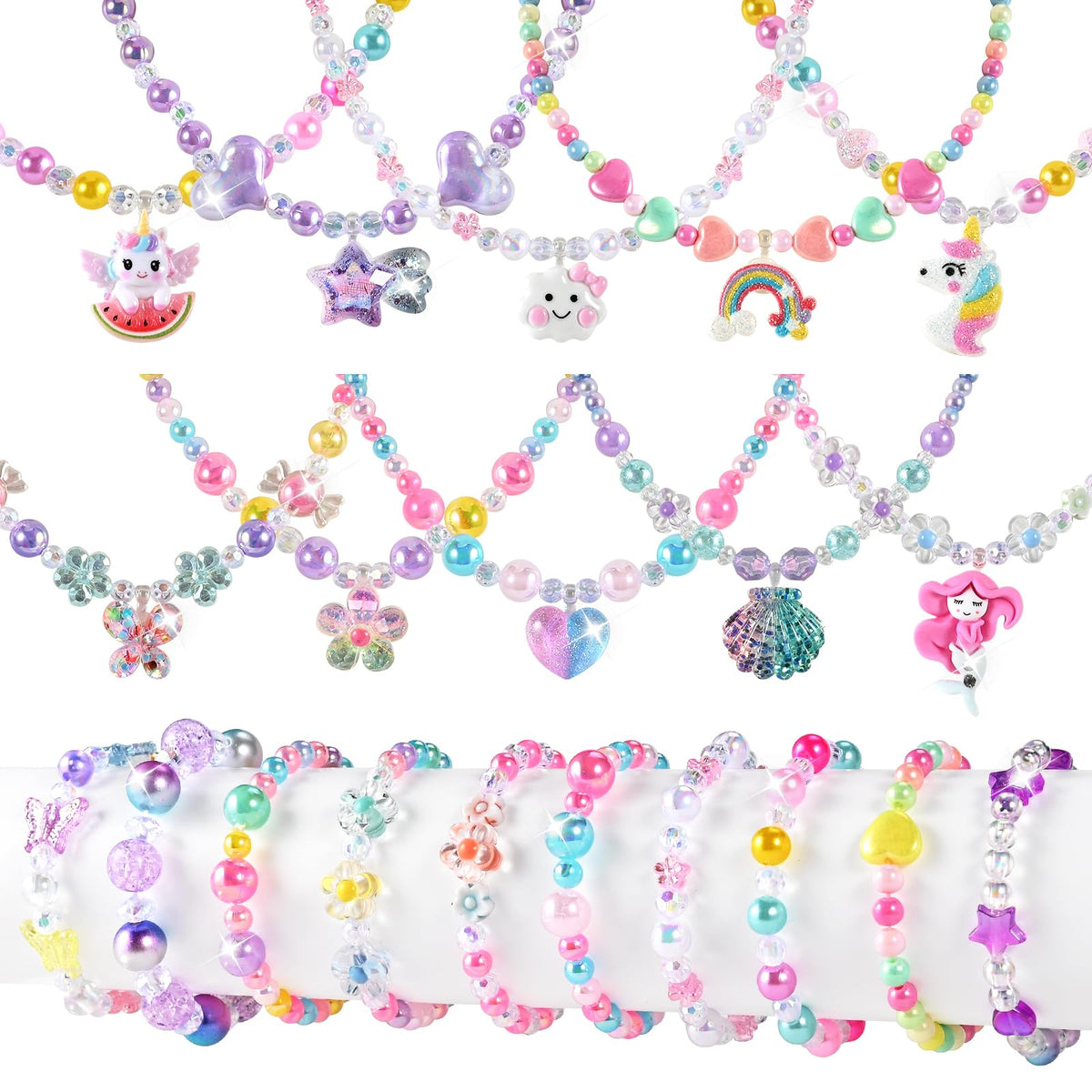 Faburo 10pcs Kids Jewelry for Girls, Little Girls Jewelry Necklace for Girl