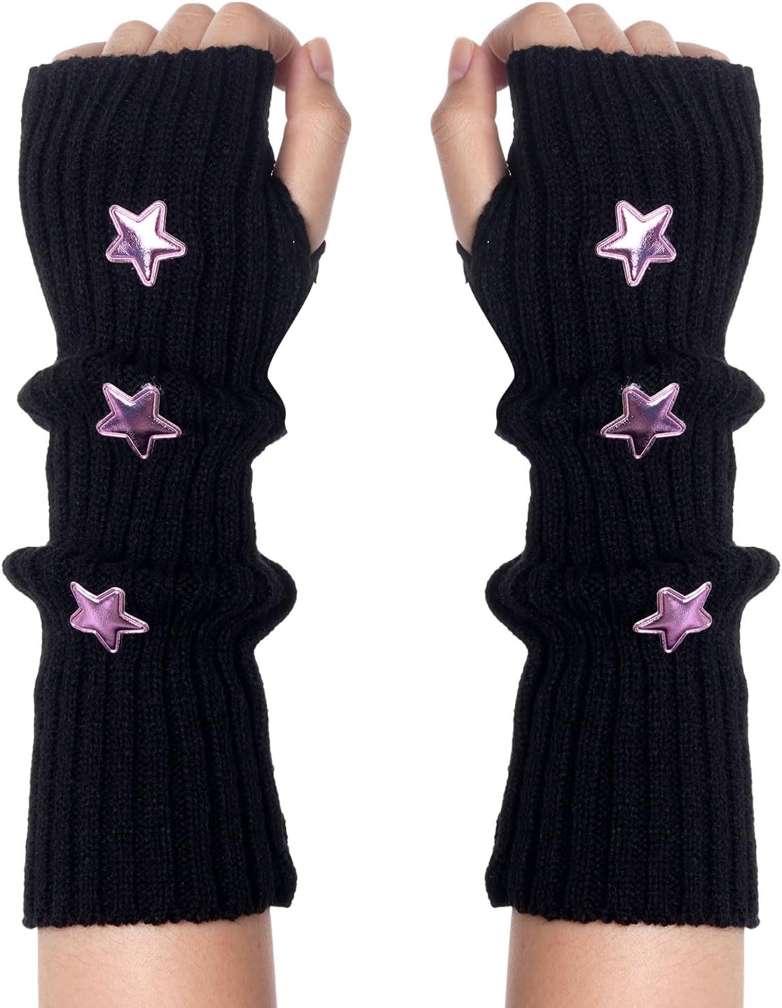 Marrywindix Cute Arm Warmers Y2K Knitted Star Arm Cover Fingerless Gothic Fingerless Glove Punk Winter Glove for Women Girls