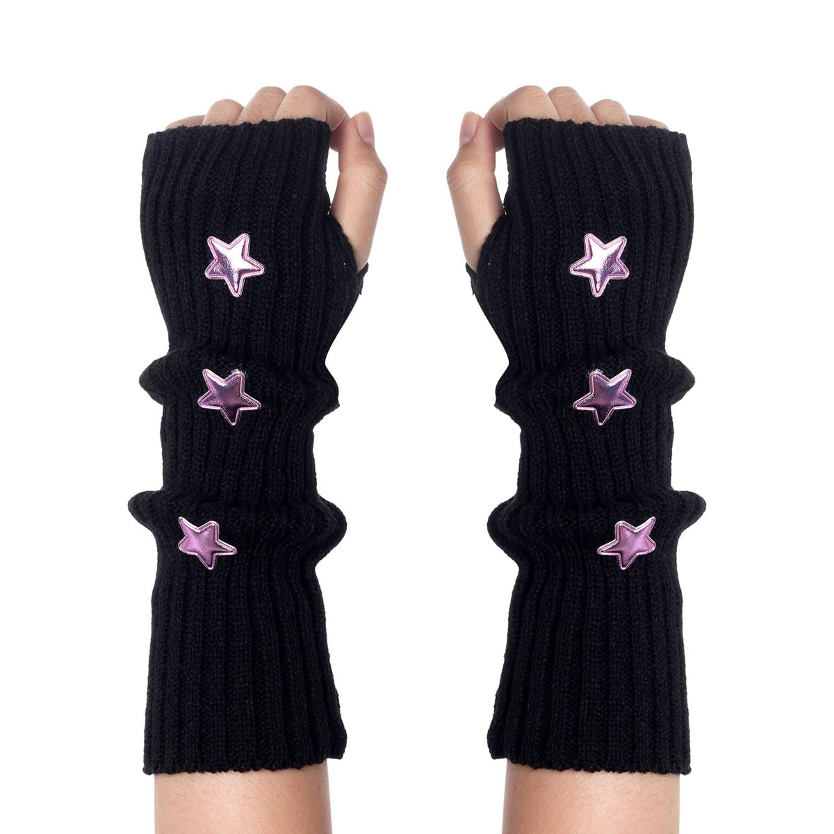 Marrywindix Cute Arm Warmers Y2K Knitted Star Arm Cover Fingerless Gothic Fingerless Glove Punk Winter Glove for Women Girls