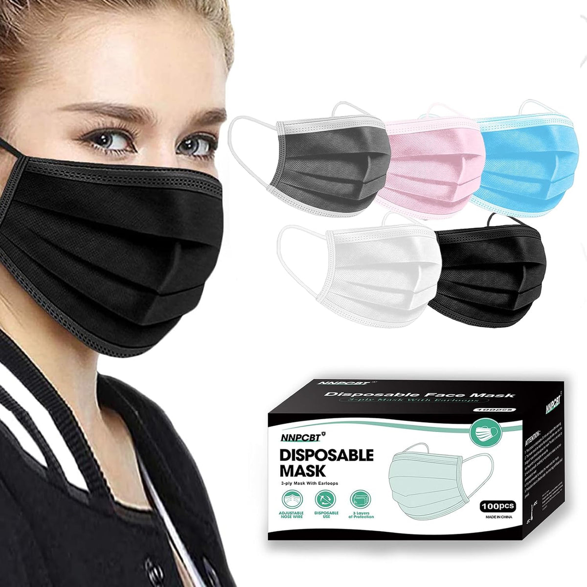 NNPCBT 3 ply Disposable Masks Breathable Face Masks for Adults