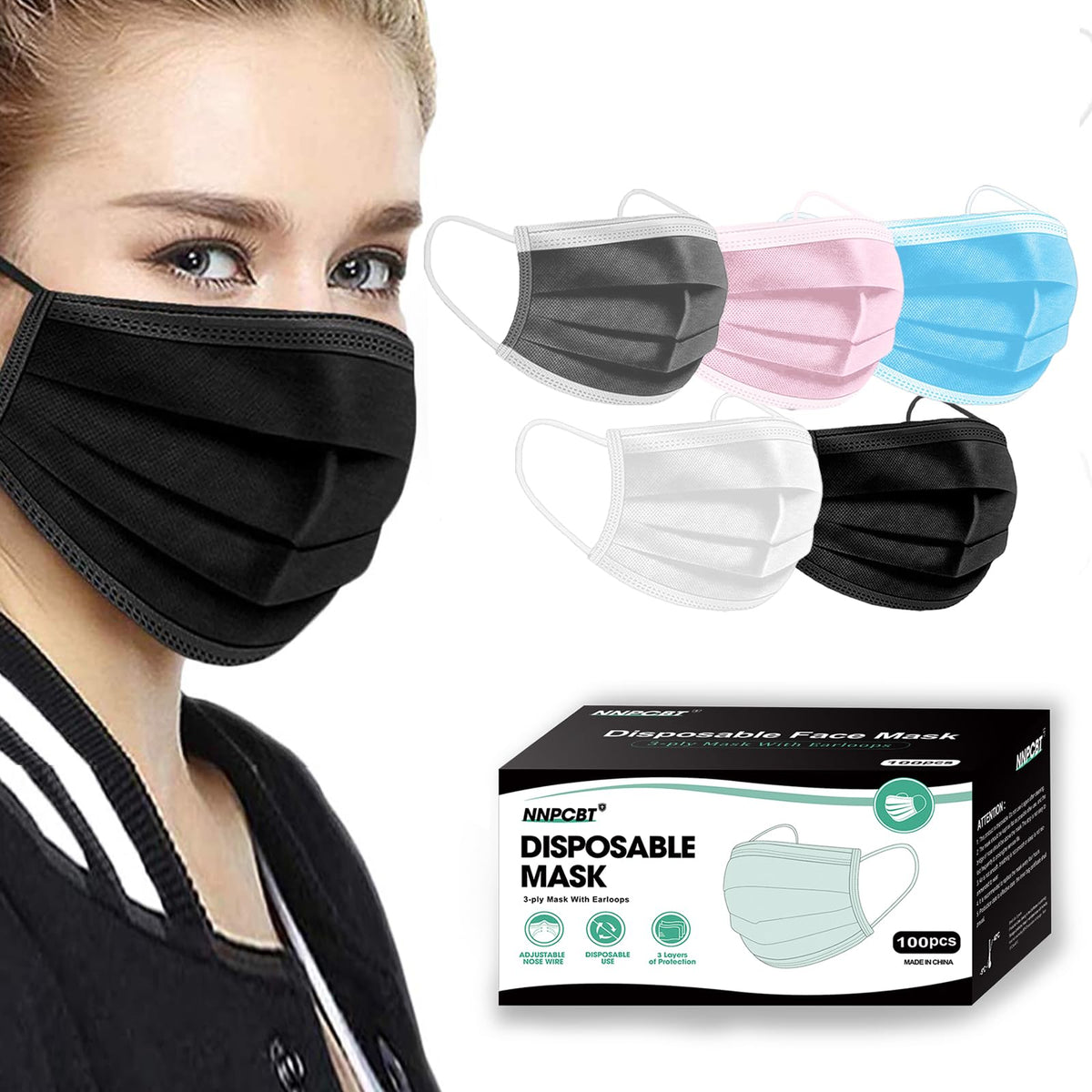 NNPCBT 3 ply Disposable Masks Breathable Face Masks for Adults