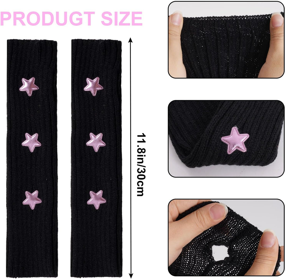 Marrywindix Cute Arm Warmers Y2K Knitted Star Arm Cover Fingerless Gothic Fingerless Glove Punk Winter Glove for Women Girls