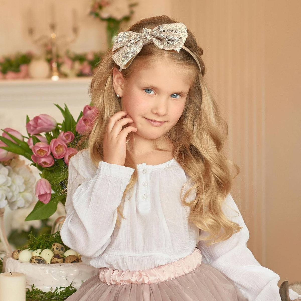 Sequin Gold Bow Headband for Girls Cute Glitter Hair Bands