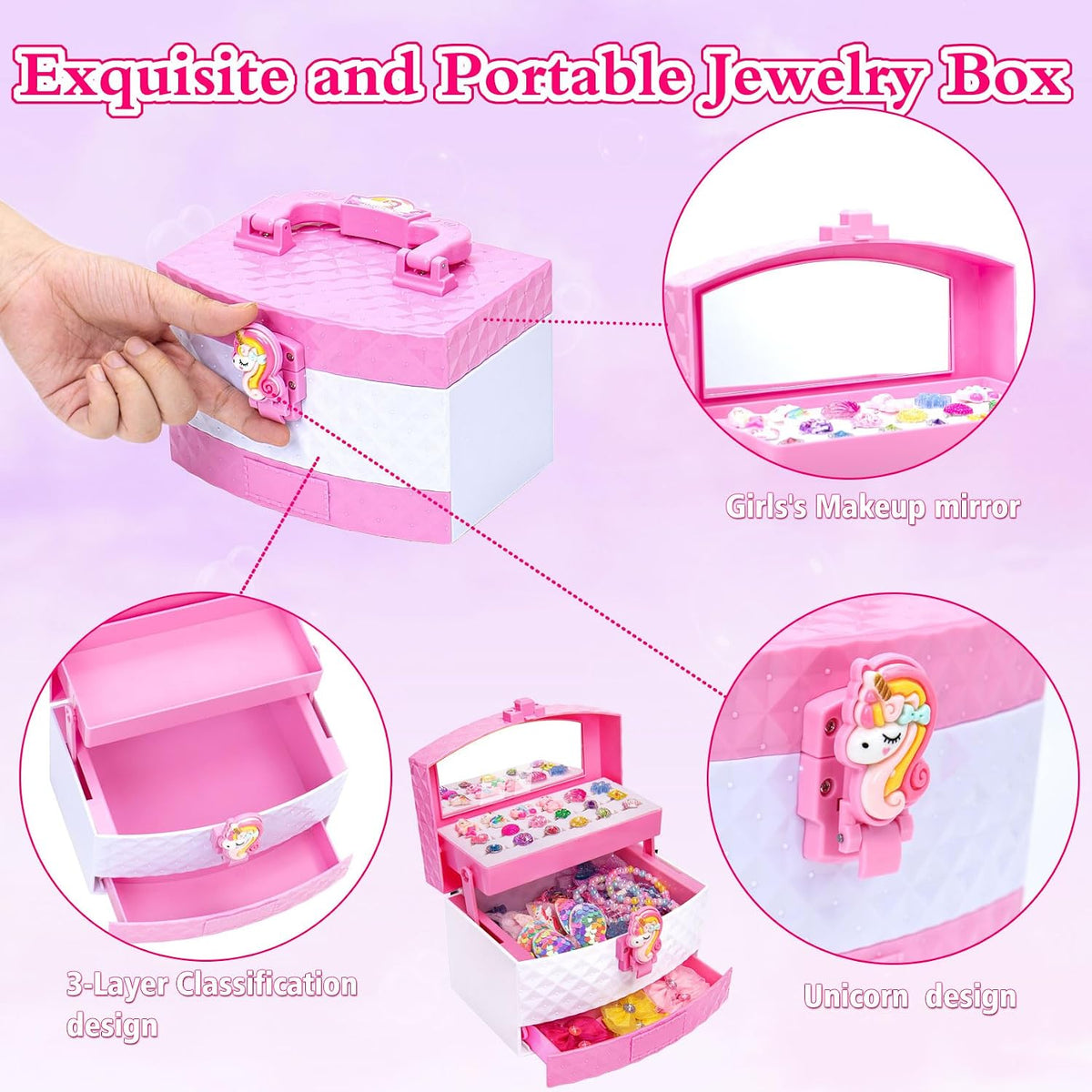 Jewelry Toys for Girls, Adjustable Rings, Necklaces, Butterfly Hair Clips