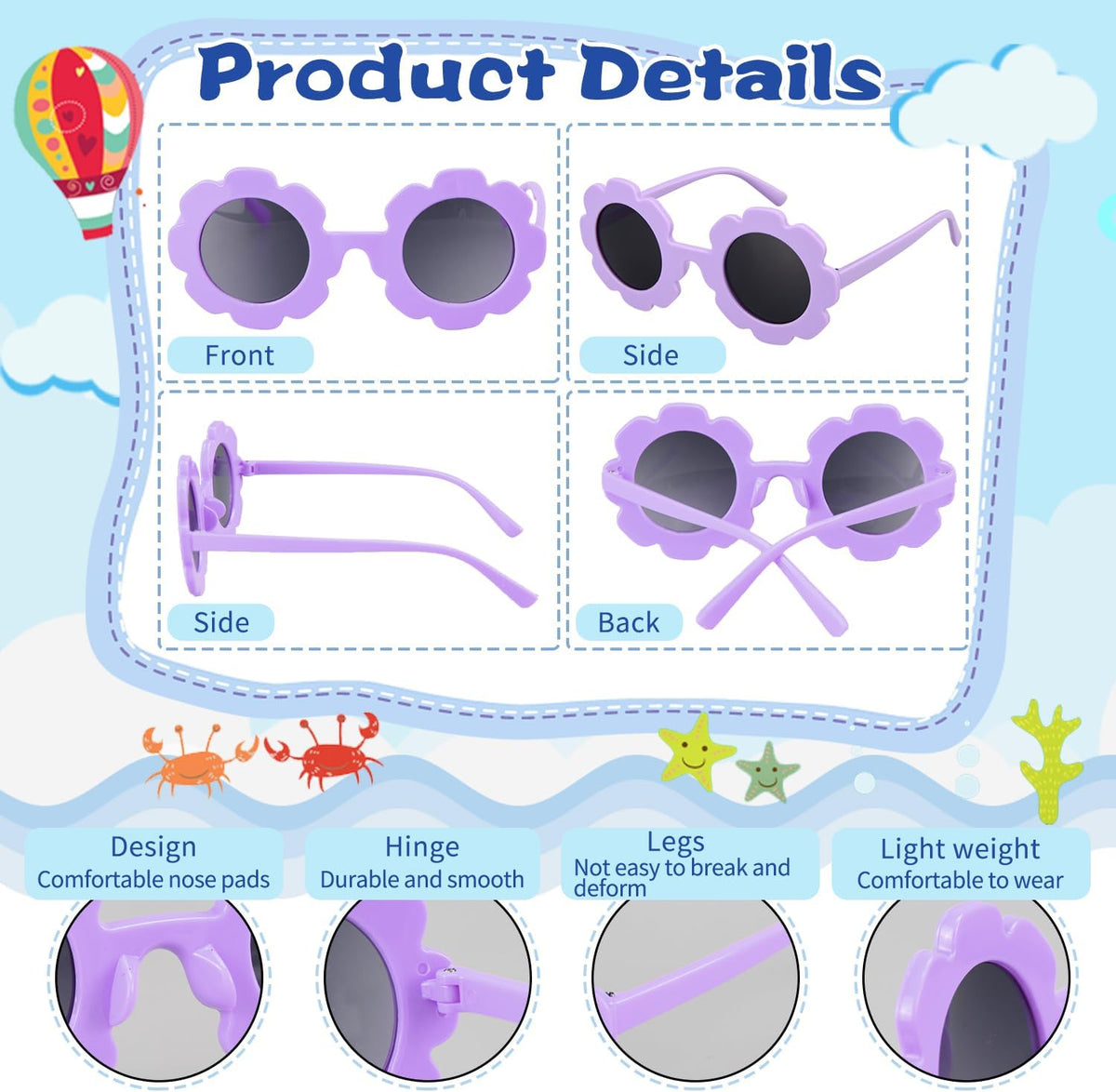 Mdvora 2/4/8/12/24 Pack Round Flower Sunglasses Set, Outdoor Kids Sunglasses Kit