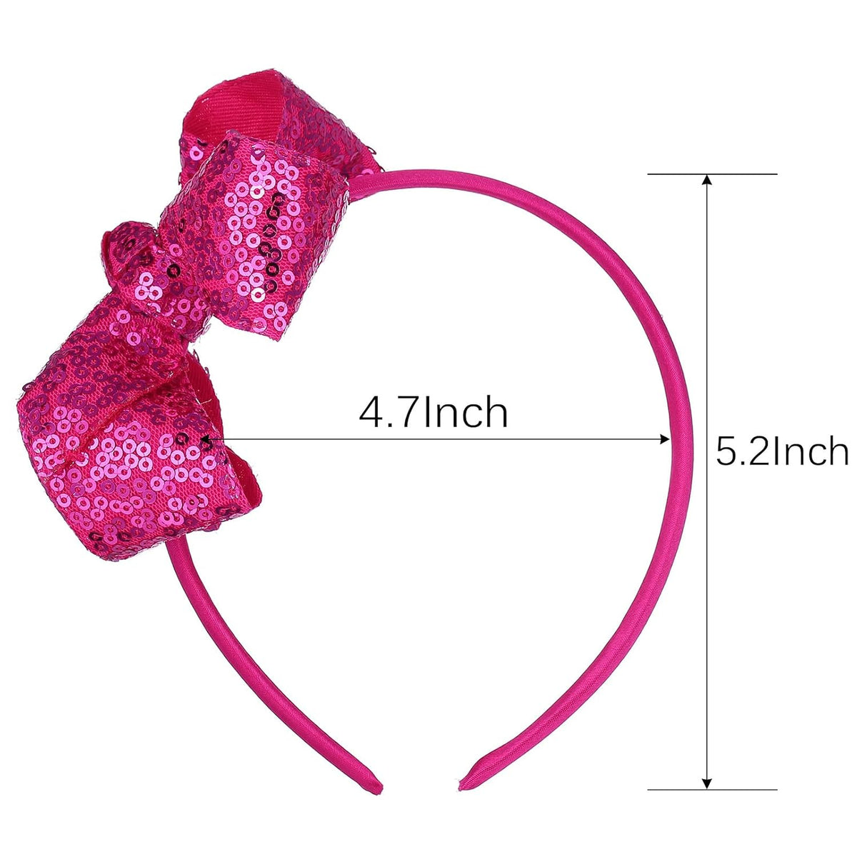 Sparkle Glitter Sequin Bow Headband for Children Girls- Boutique Style Hair Accessory with Bow Ribbon - 2 Piece (HotPink, Pink)