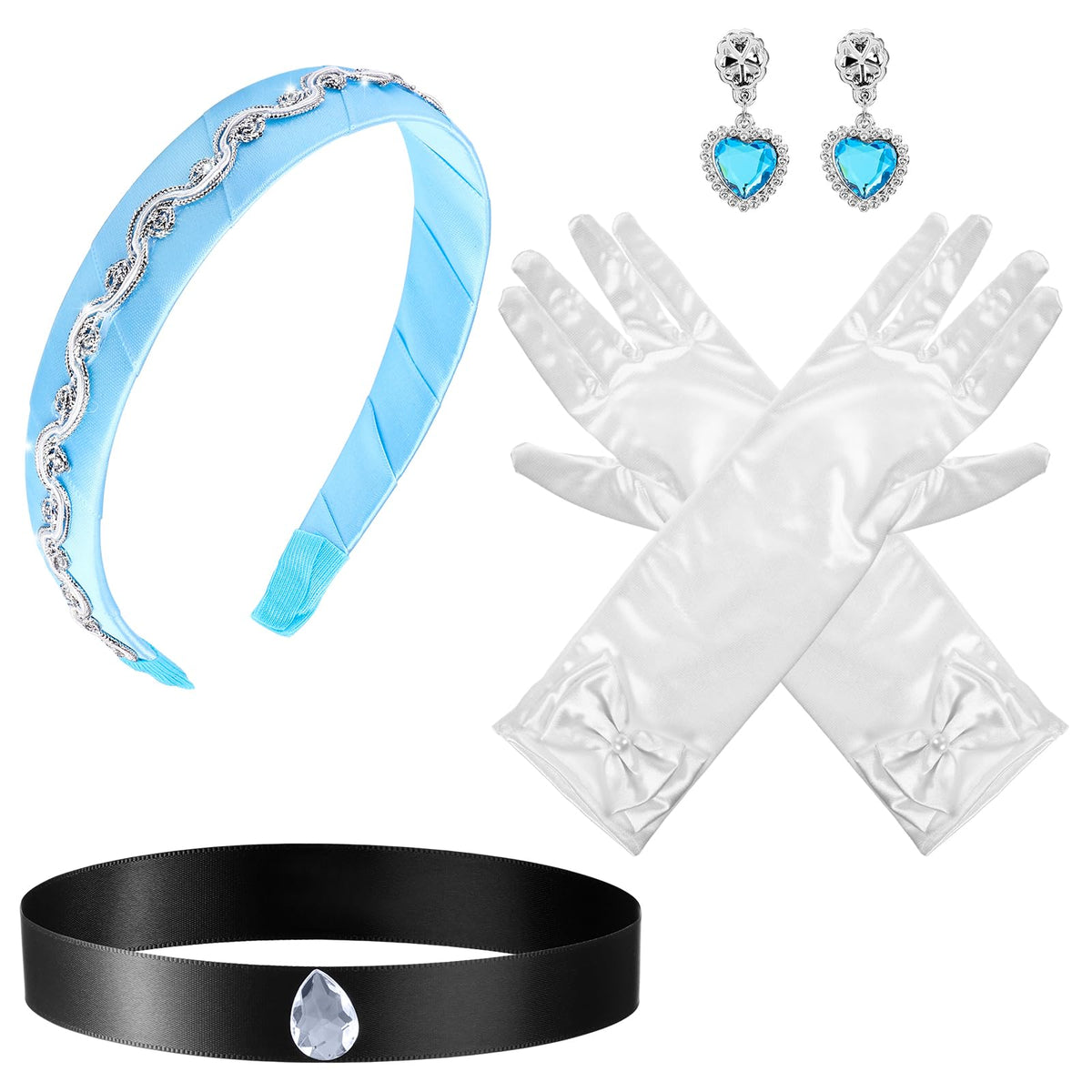 Sureio 4 Pcs Girl Princess Accessory Headband Choker Glove