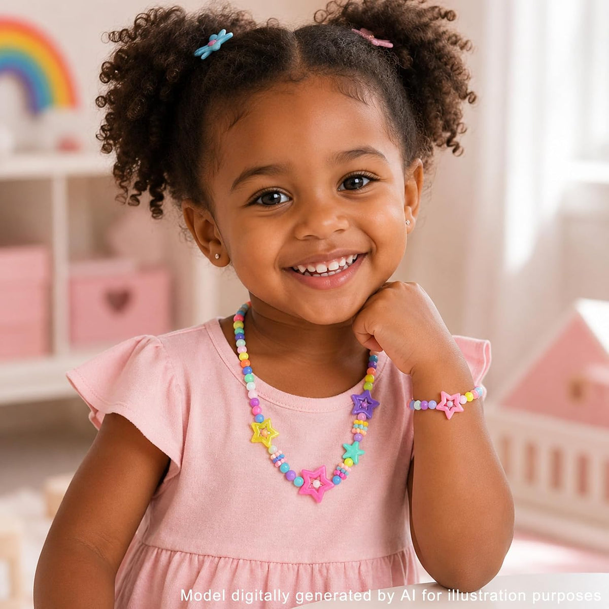 PinkSheep Kids Classic Jewelry, 6 Sets of Beaded Necklaces and Bracelets for Girls, Favors Bags for Girls Jewelry (Classic)