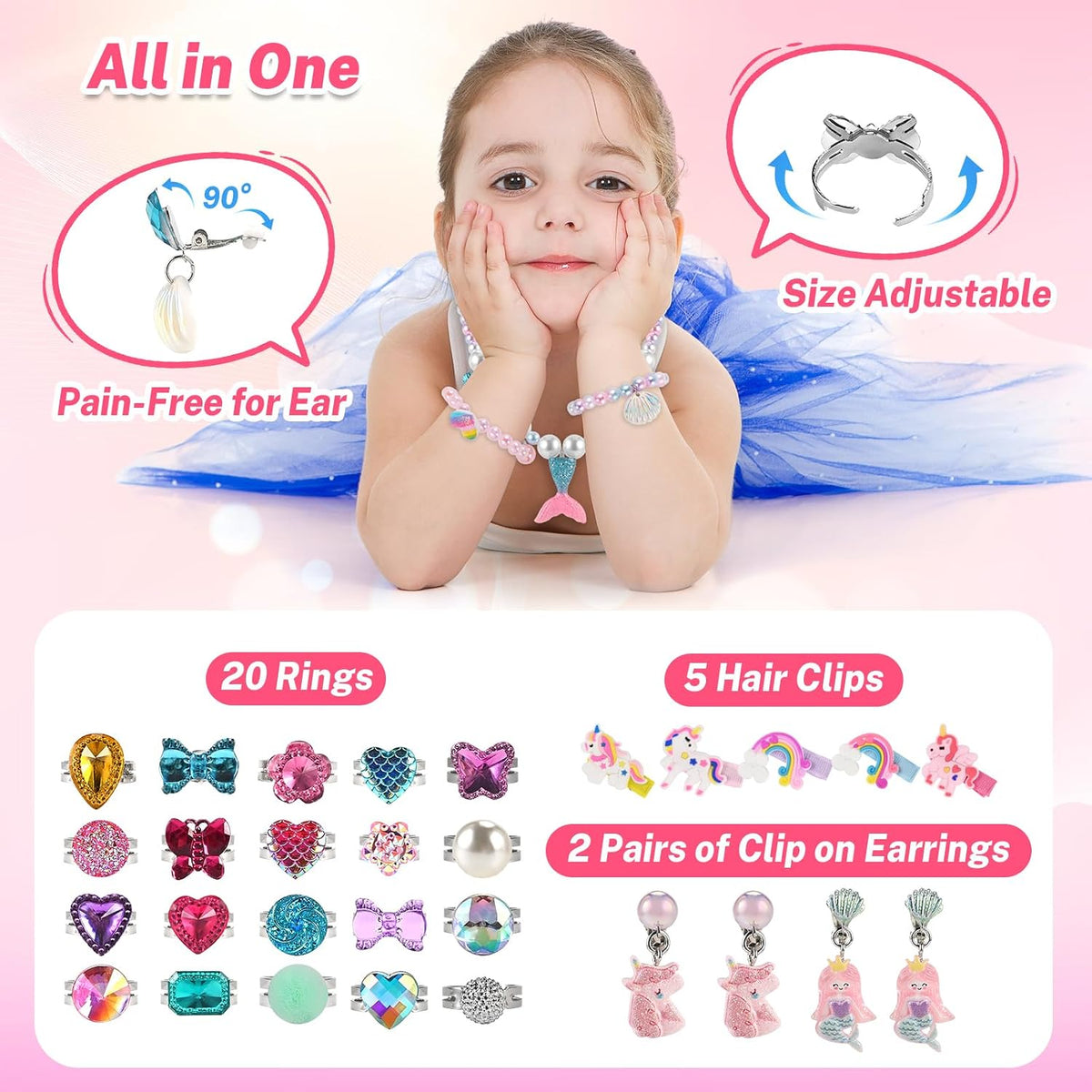 Faburo 42PCS Jewelry Toys for Girls, Unicorn Mermaid Princess Toys- Rings