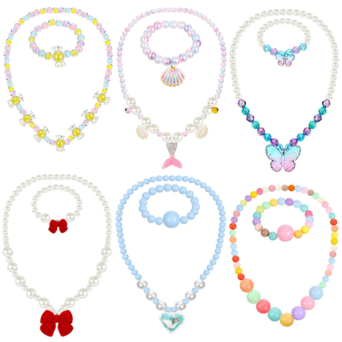 Sumind 6 Sets Toddler Jewelry for Little Girls, Beaded Gift, Flower Style