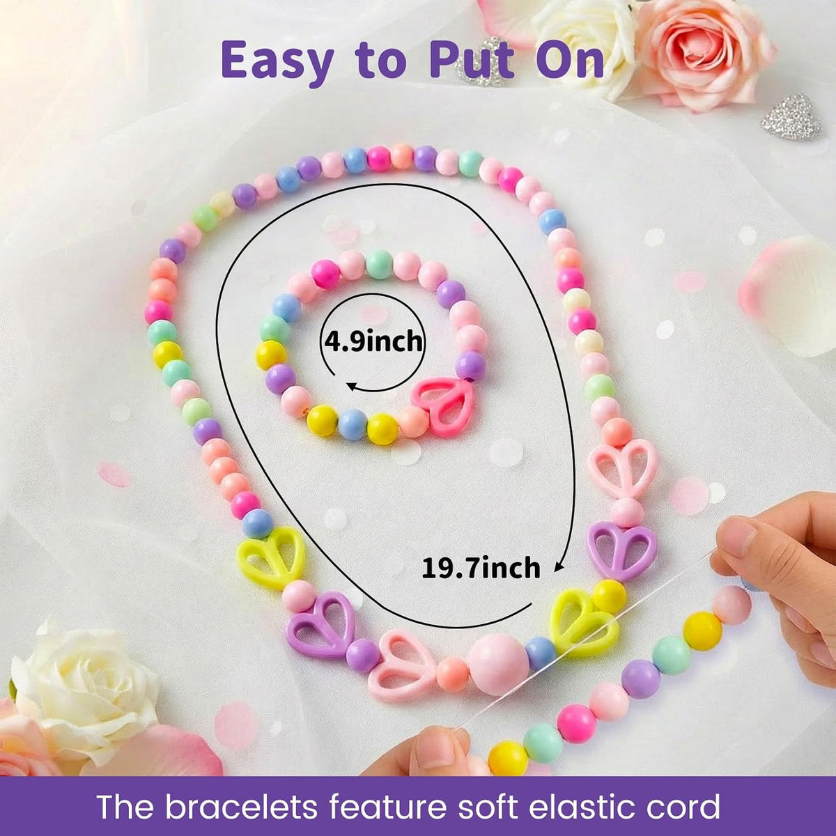 BigOtters 6 Sets Girls Necklace Bracelet, Colorful Bead Jewelry
