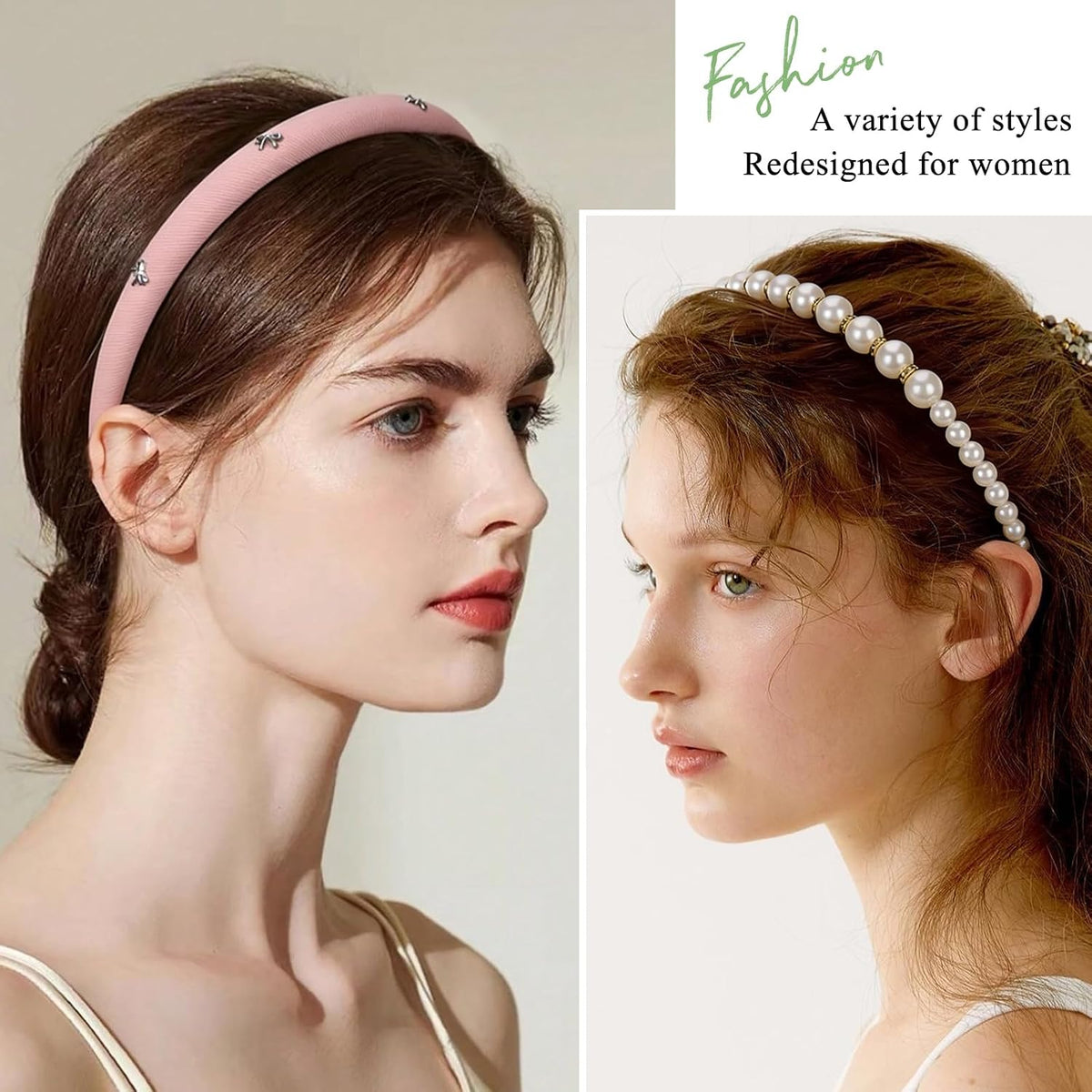 Headbands Girls 7Pcs Wide Head Bands for Kids Pink HeadBands White Pearl Headband Toddlers Women Thin Hairbands Fashion Non-Slip Elastic Head Bands for Kids Children