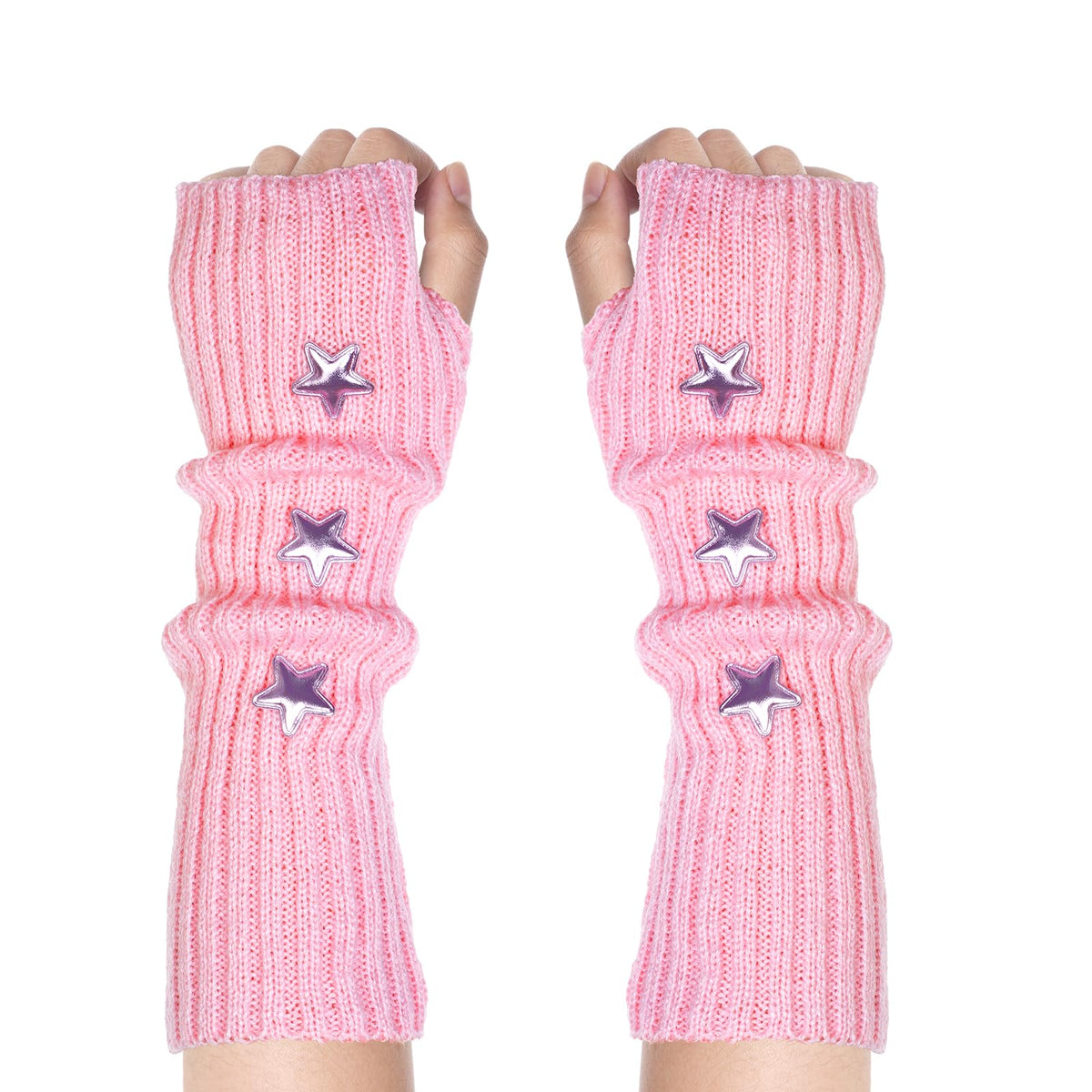Marrywindix Cute Arm Warmers Y2K Knitted Star Arm Cover Fingerless Gothic Fingerless Glove Punk Winter Glove for Women Girls