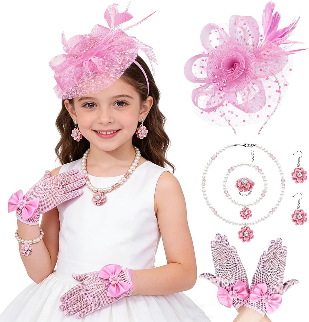 Girls Tea Party Fascinators Hats Girls Church Hats 20s 50s Pillbox Hat Cocktail Mesh Flower Pearl Feather Headband