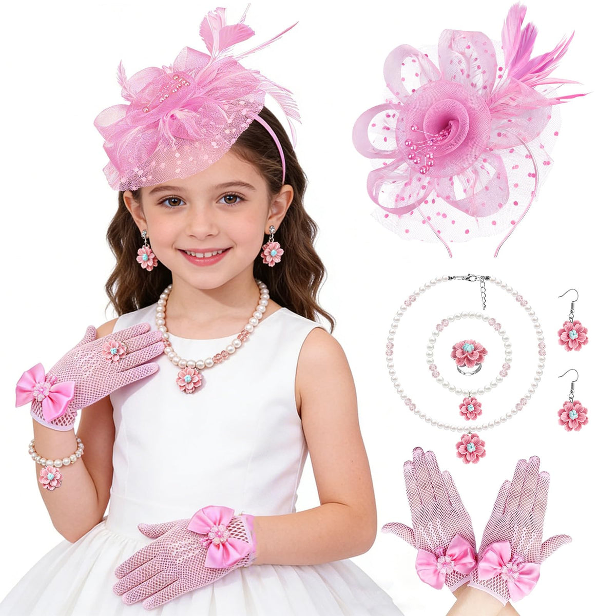 Girls Tea Party Fascinators Hats Girls Church Hats 20s 50s Pillbox Hat Cocktail Mesh Flower Pearl Feather Headband