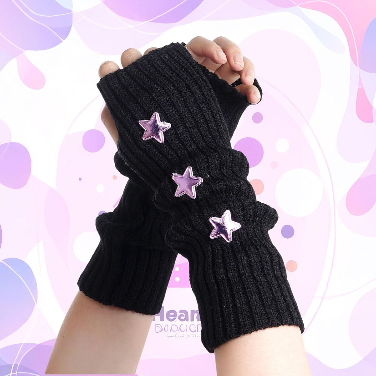 Marrywindix Cute Arm Warmers Y2K Knitted Star Arm Cover Fingerless Gothic Fingerless Glove Punk Winter Glove for Women Girls