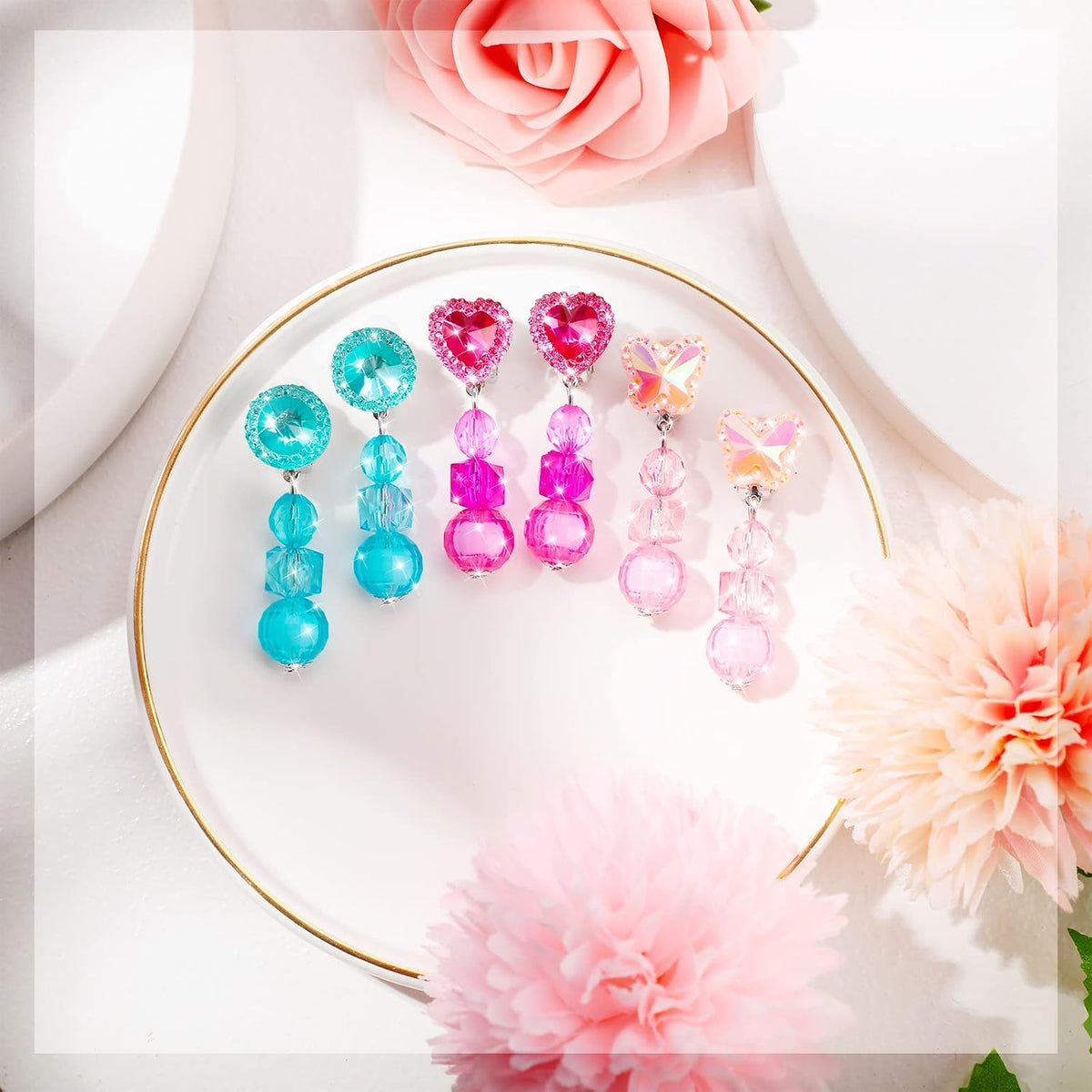 Hicarer 9 Pairs Clip On Earrings for Girls Pretend Princess Play Earrings Jewelry Set