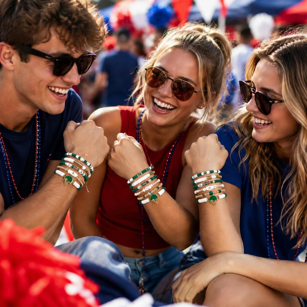 NZKNP 8 Pcs Game Day Bracelets for Women,Football Mom Accessories & Outfits Jewelry Gifts,Football Stackable Clay Beaded Stretch Bracelets,Sports Charm Bracelet Bangles